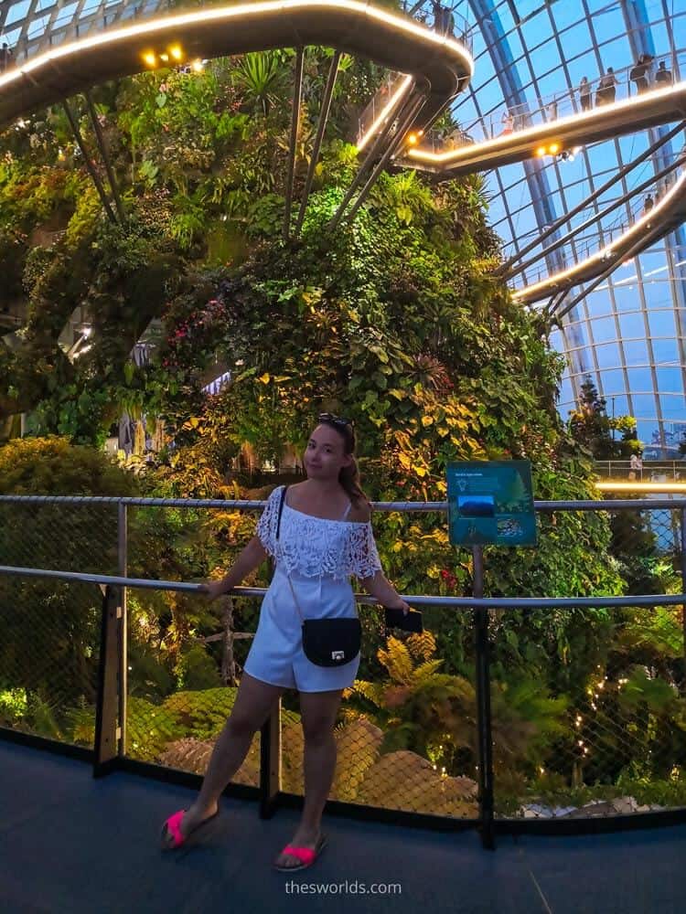 Girl posing at upper deck of cloud forest in Singapore