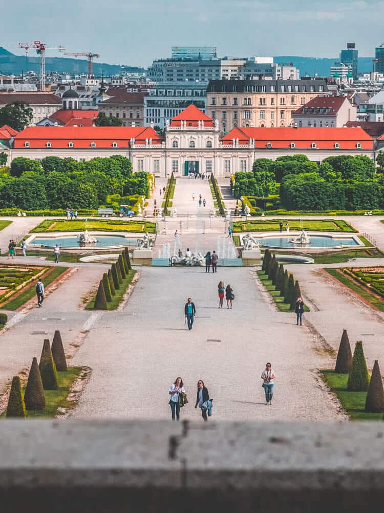 People walking at park at back of Belvedere palace in Vienna