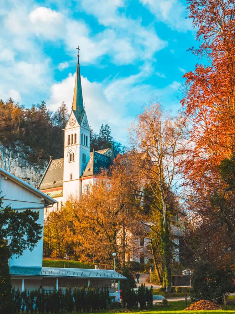 View of Bled church in Spring