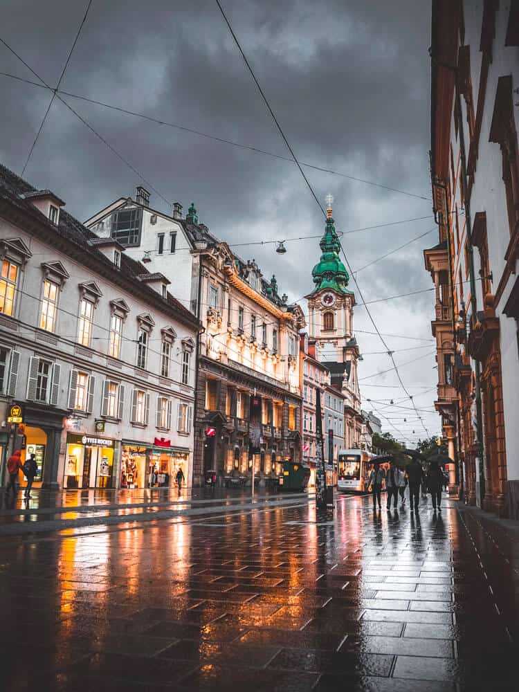 Rainy day at Main square in Graz