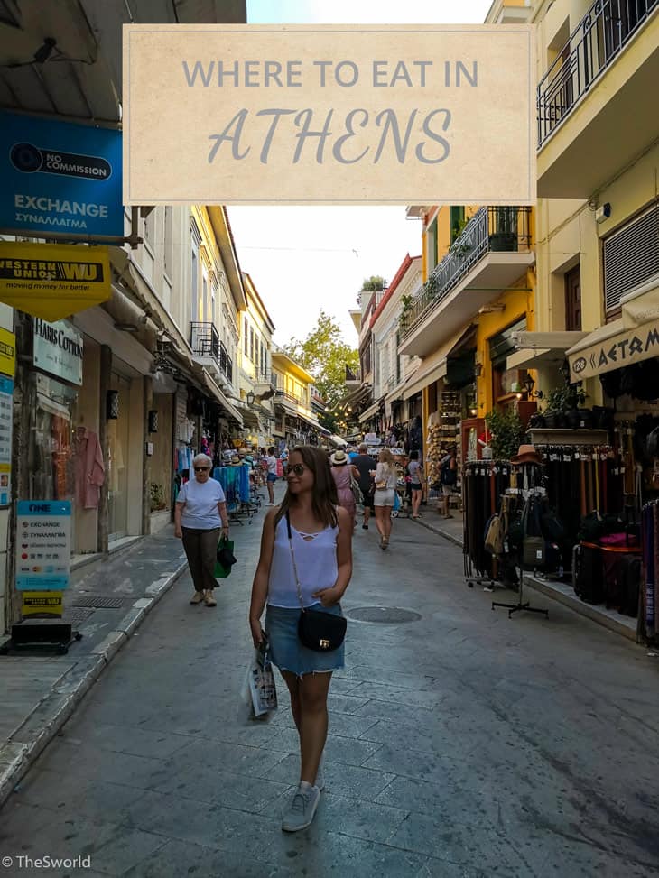 Where to eat in Athens with girl standing in the middle of the street