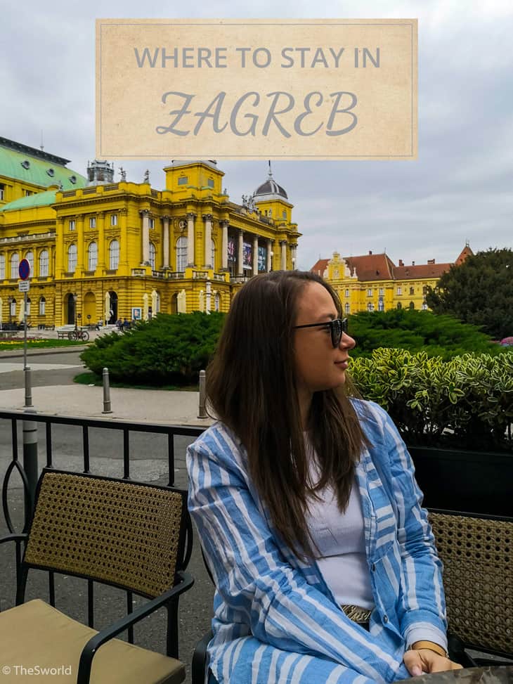 Girl sitting in front of Croatian National Theater in Zagreb