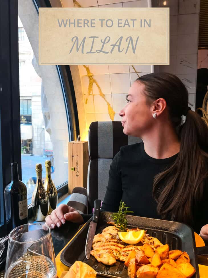 Girl eating food at restaurant in Milan
