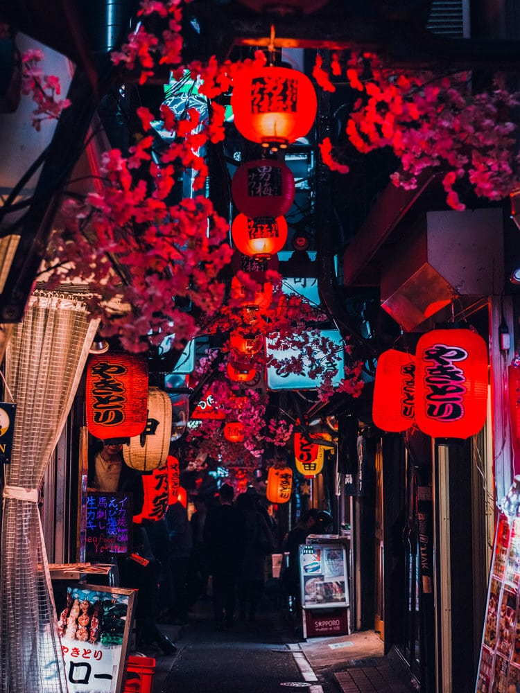 Chinese lamps in middle of street