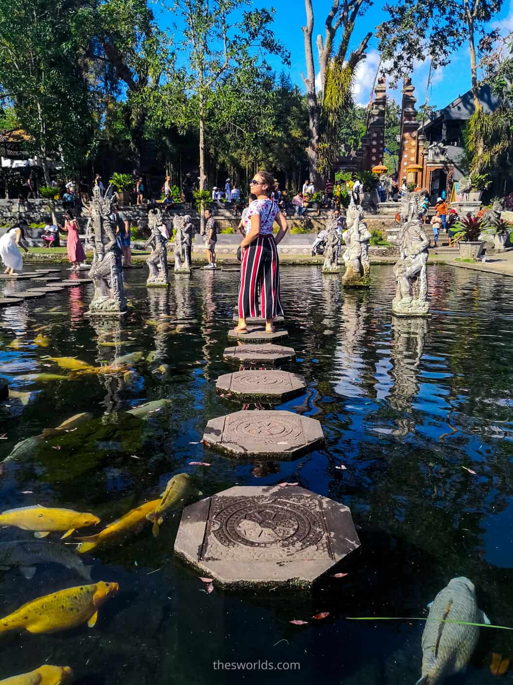 Girl posing on a rock in the water at Bali