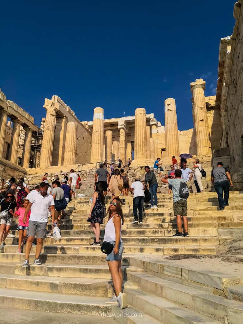 Girls standing at Parthenon stairs