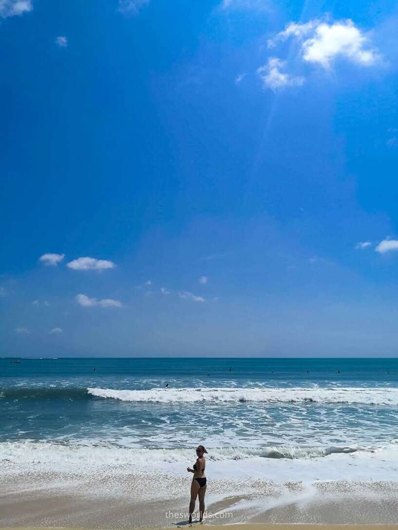 Girl standing on a Seminyak beach in Bali