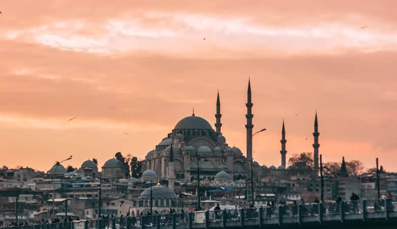 Sundown view of buildings in Istanbul
