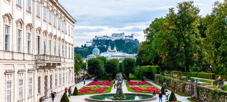 Park view with buildings in Salzburg