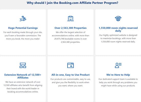 Website view of Booking affiliate program