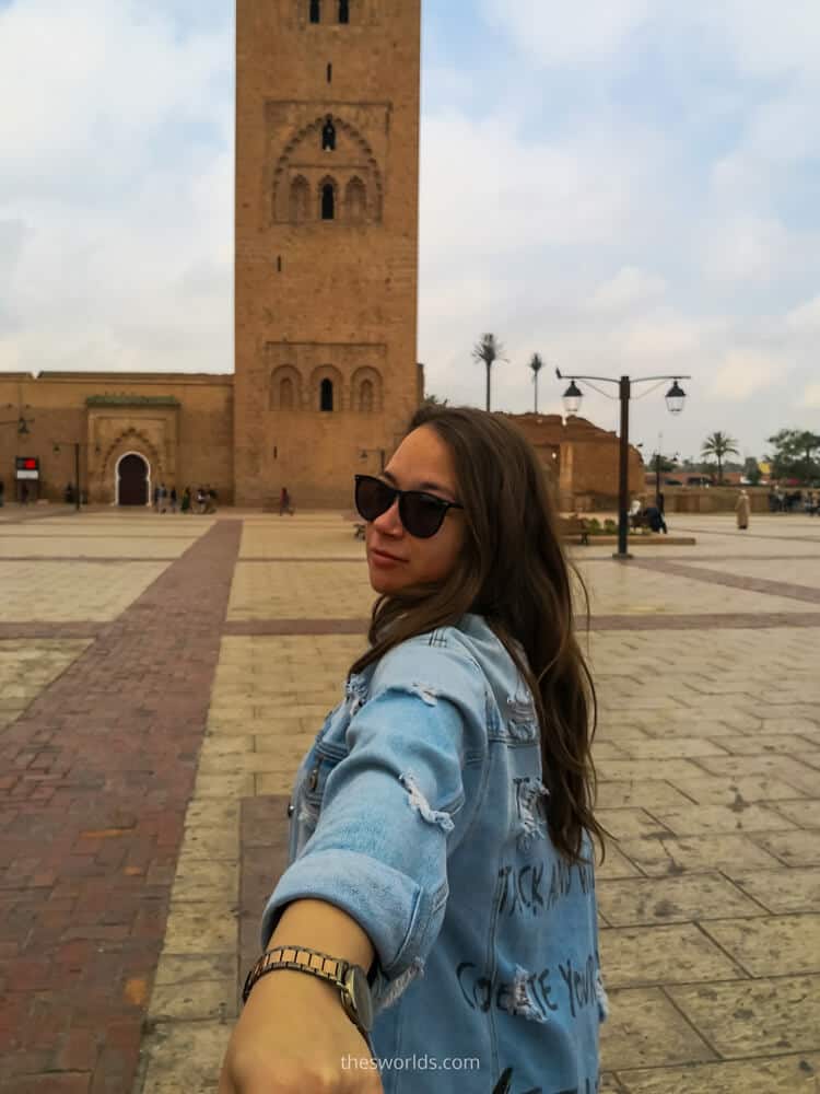 Girl in front of koutoubia mosque marrakech