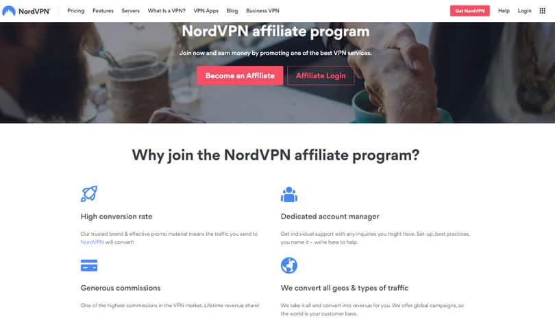 Website view of NordVPN affiliate program