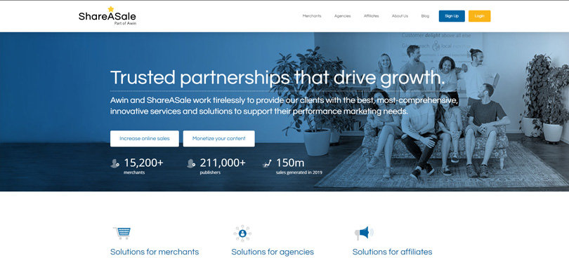 Website view of ShareAsale