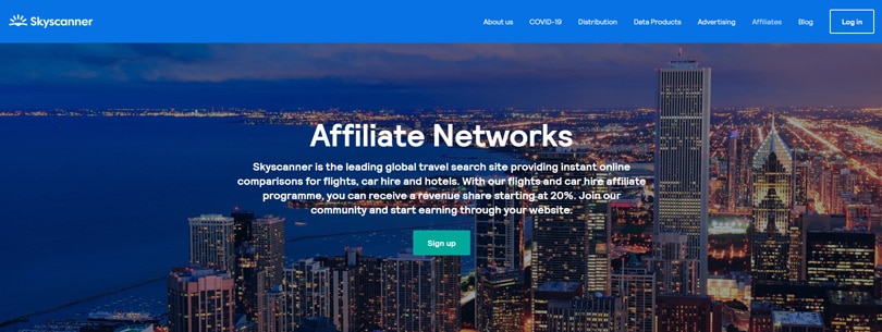 Website view of Skyscanner affiliate