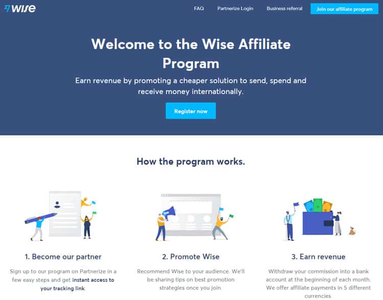 Website view of TransferWise Affiliate program