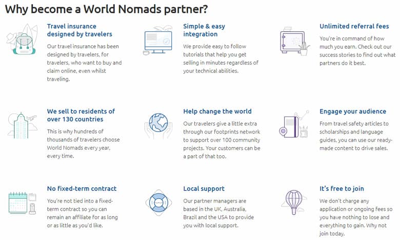 Website view of World Nomads Affiliate program