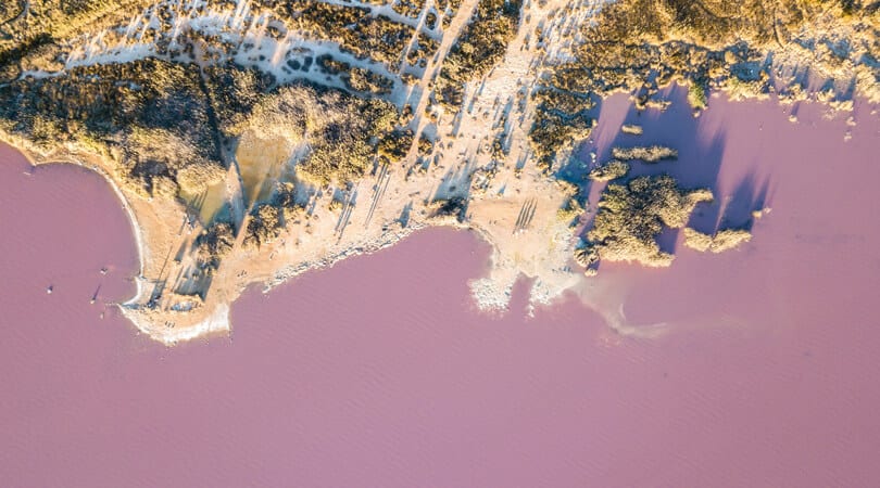 Aerial view of pink lake in Spain