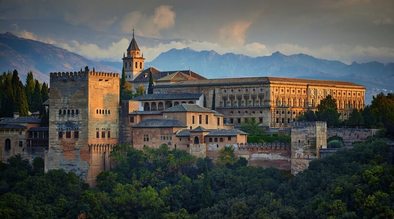 Outside view of Alhambra building in Spain