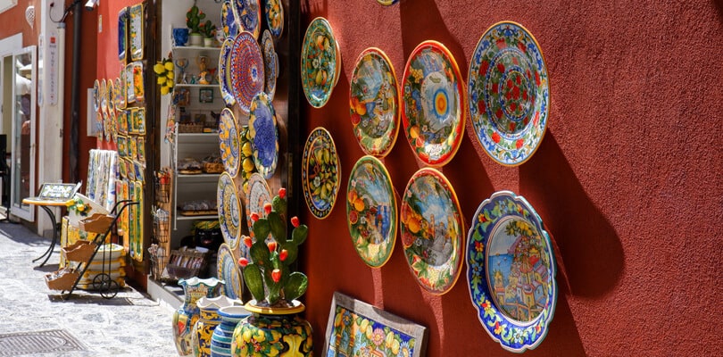 Ceramics on red wall