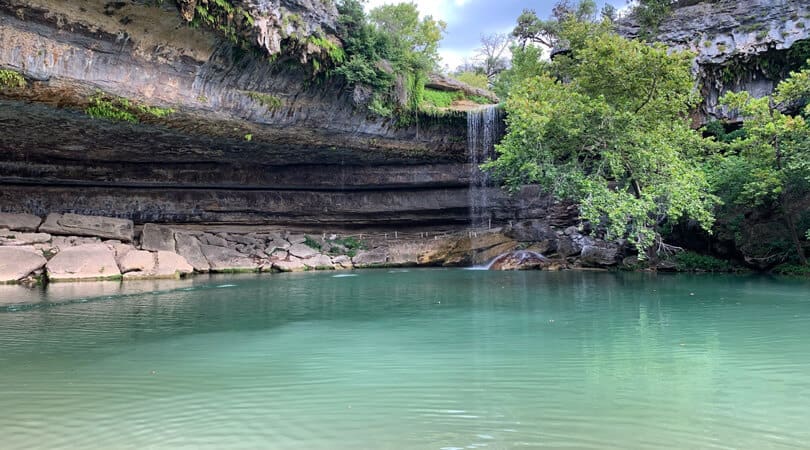 Small waterfall at Hamilton pool preserve in Texas