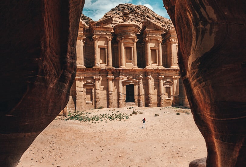 Person standing at entrance of Petra in Jordan