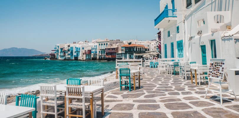 Mykonos restaurant next to ocean