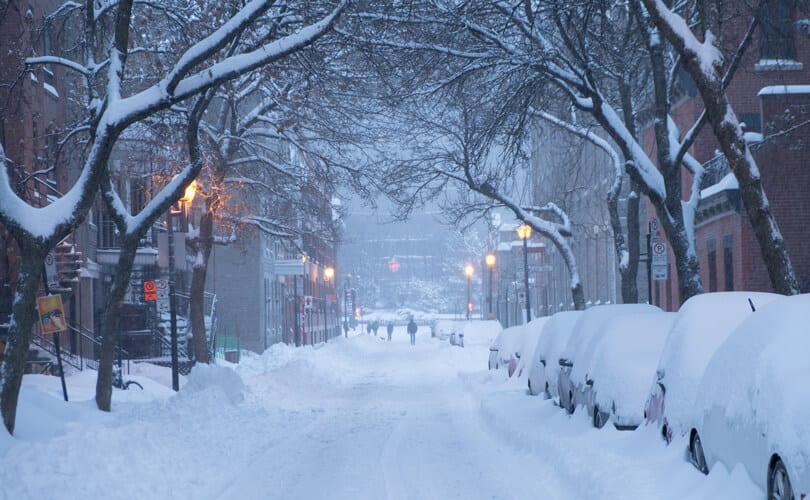 Snow covered streets in Montreal Canada