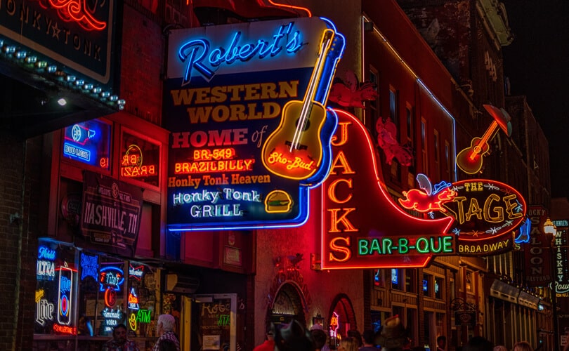 Signs at night in Nashville