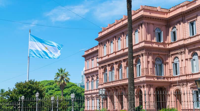 Buenos Aires Building with Argentina Flag in Front