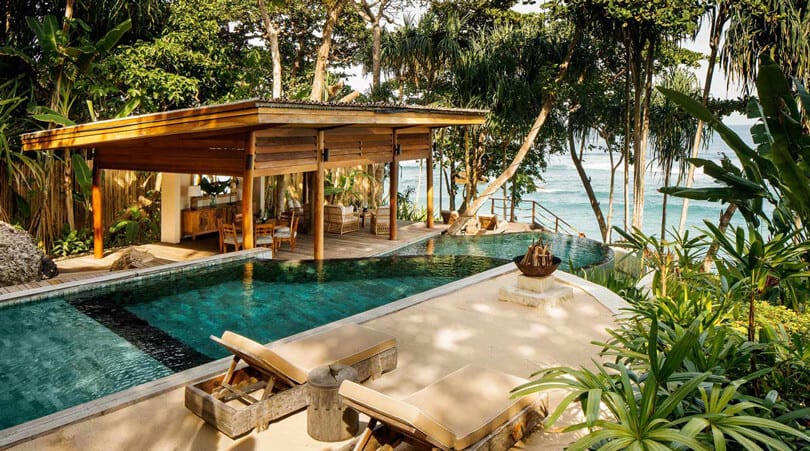 Pool and beach view of Nihi Sumba Island in Indonesia