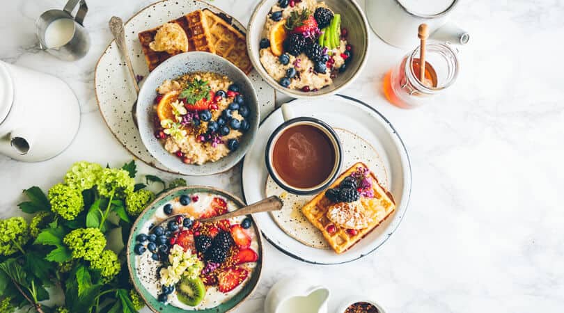 Waffles and fruit with oatmeal in Southport
