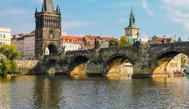 River view of Charles bridge in Prague