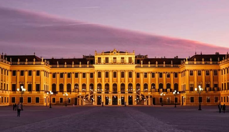 Purple skies over Schonbrunn palace in Vienna