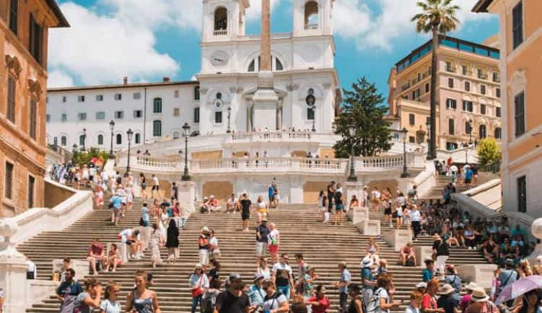 People taking pictures at Spanish steps in Rome
